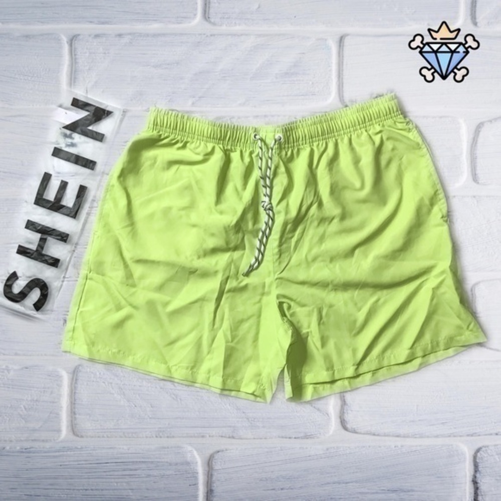 SHEIN X MEN NEON YELLOW SWIM SHORTS SIZE MEDIUM UNISEX SWIMWEAR BOARD SHORTS
